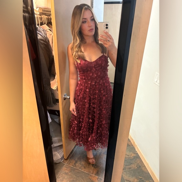Lulus | Burgundy Butterfly Midi Party Dress - Picture 5 of 6